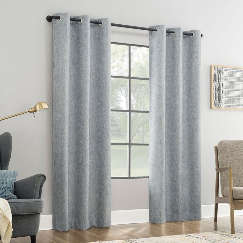 40"x96" Aldwin Slub Magnetic 100% Blackout Grommet Panel - Washed Blue